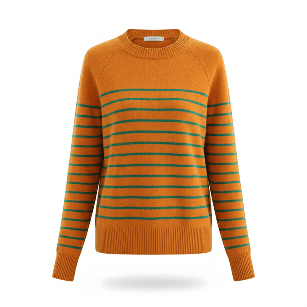 סריג פסים אלגנטי בגוון שמנת וכחול כהה - Nessiha