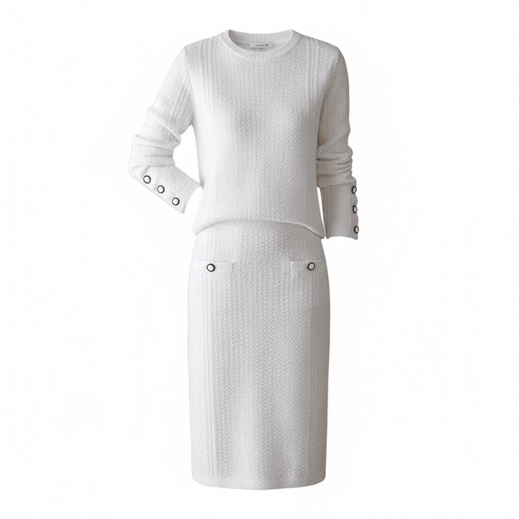 סט סרוג אלגנטי בגוון שמנת - Nessiha