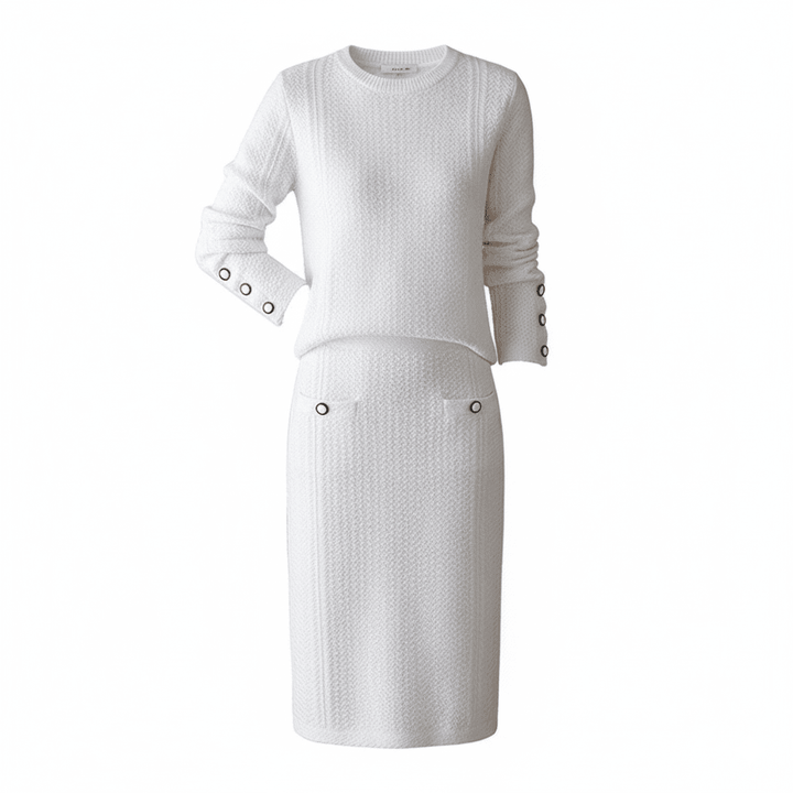 סט סרוג אלגנטי בגוון שמנת - Nessiha