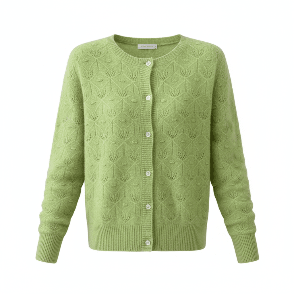 קרדיגן ירוק רך עם דוגמת עלים עדינה - Nessiha