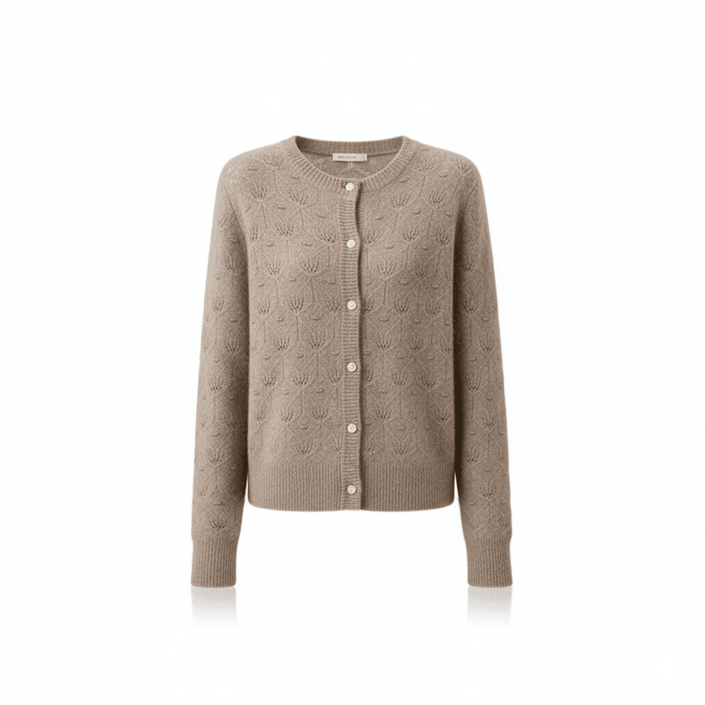 קרדיגן ירוק רך עם דוגמת עלים עדינה - Nessiha