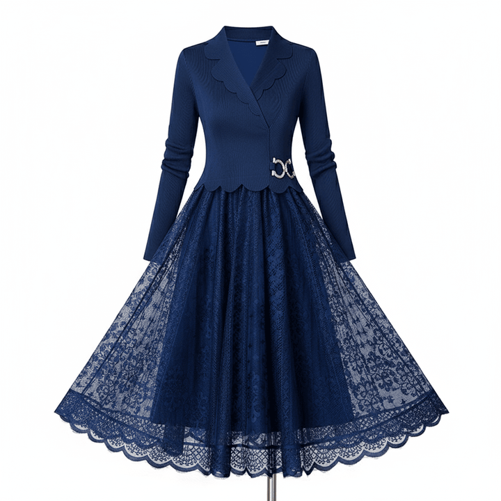 שמלת תחרה אלגנטית עם סריג עליון - Nessiha