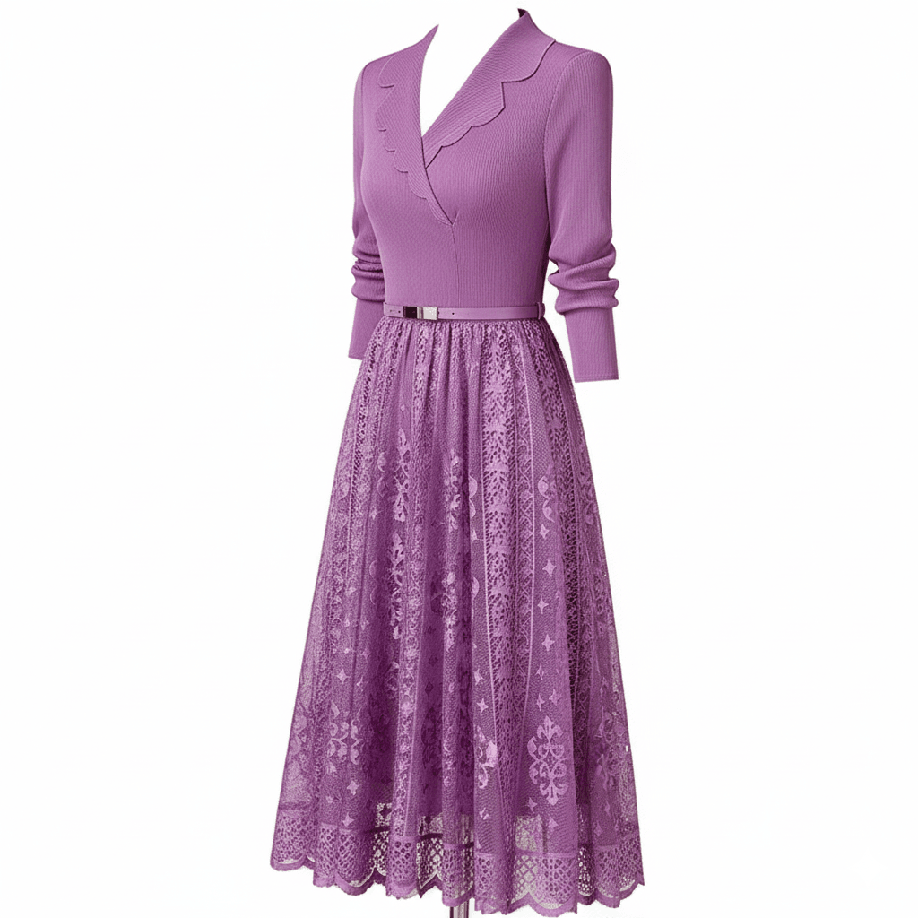 שמלת תחרה אלגנטית עם סריג עליון - Nessiha