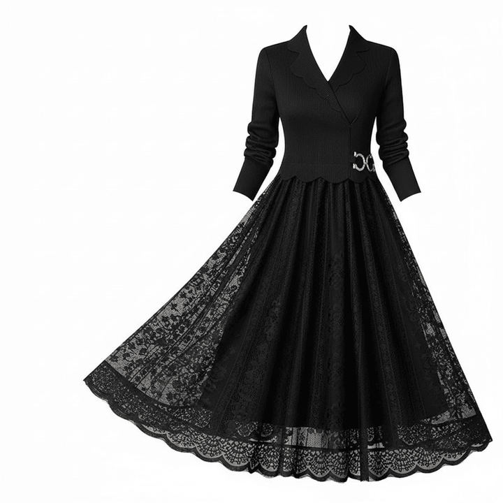 שמלת תחרה אלגנטית עם סריג עליון - Nessiha