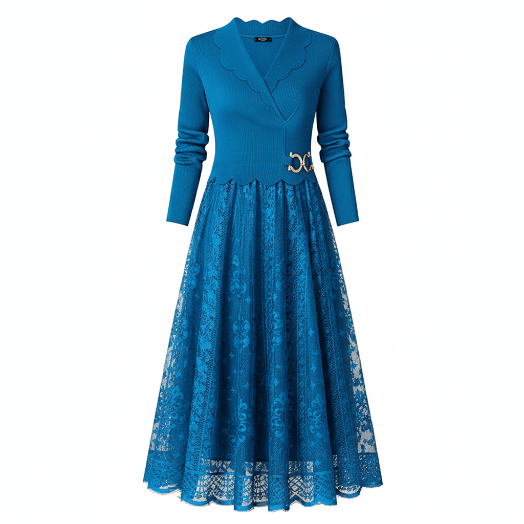 שמלת תחרה אלגנטית עם סריג עליון - Nessiha