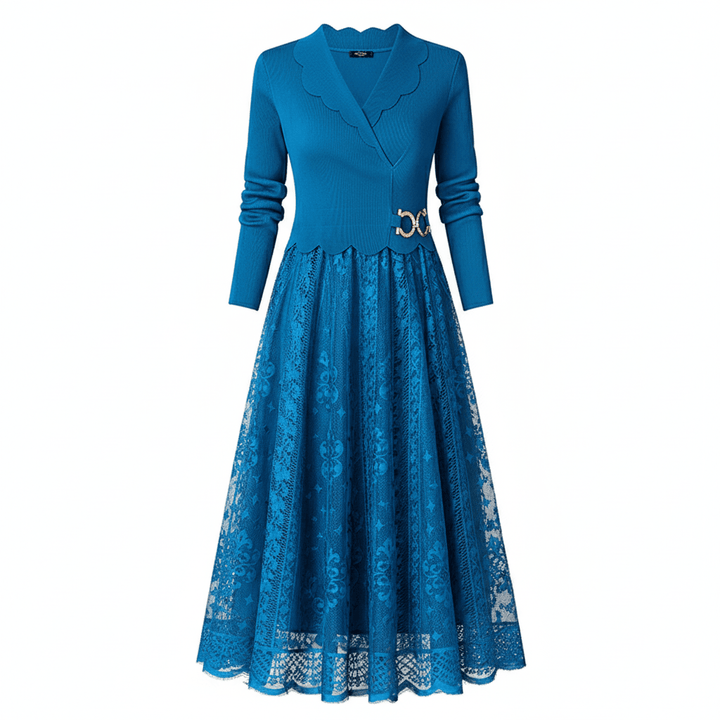 שמלת תחרה אלגנטית עם סריג עליון - Nessiha