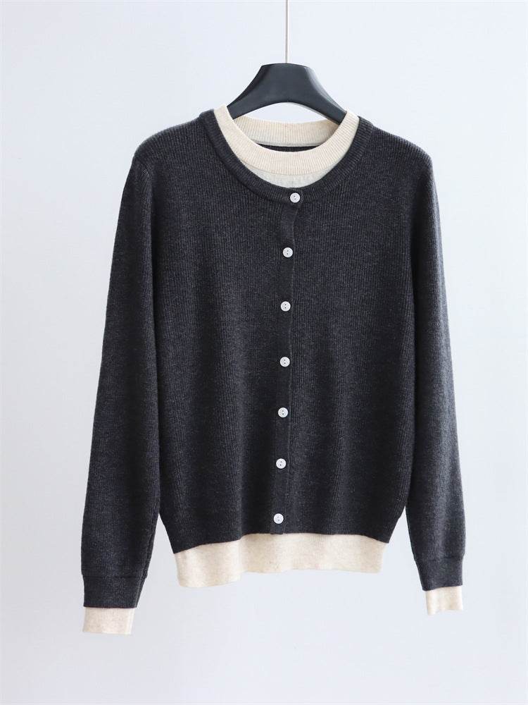 קרדיגן אפור קלאסי בשילוב גוונים רכים - Nessiha