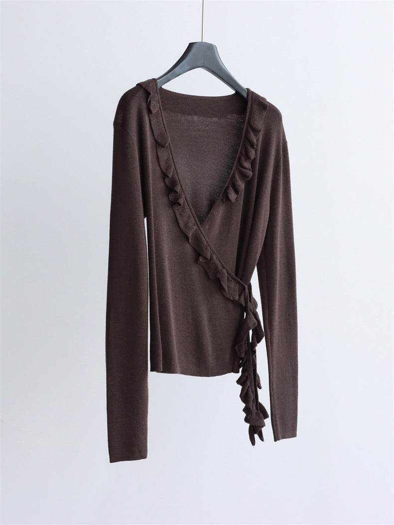 סריג עטיפה שחור עם עיטור רך - Nessiha