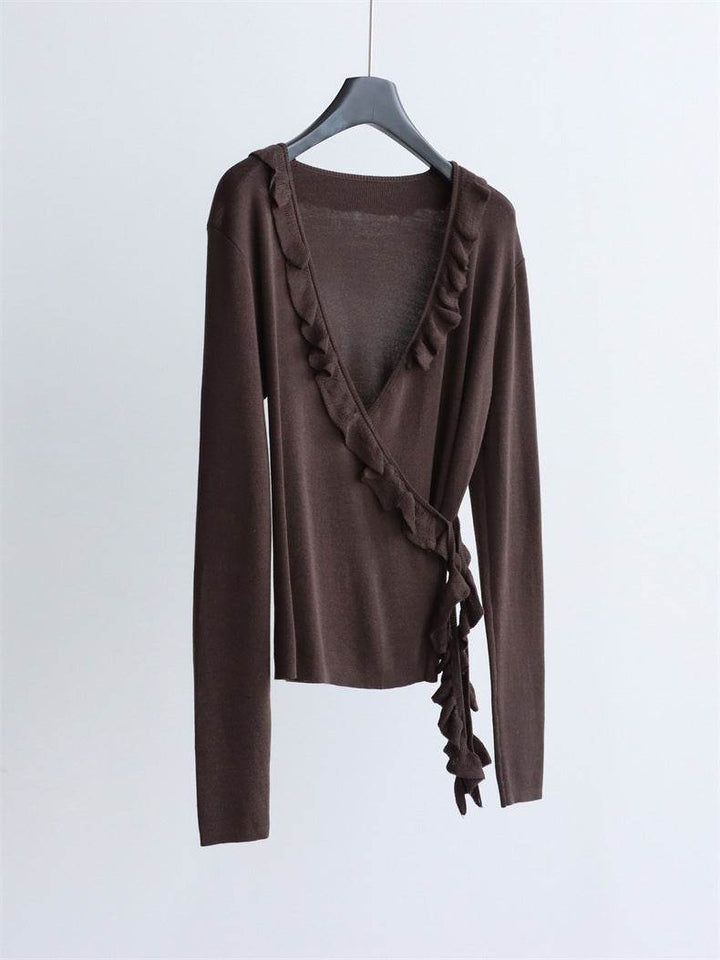 סריג עטיפה שחור עם עיטור רך - Nessiha