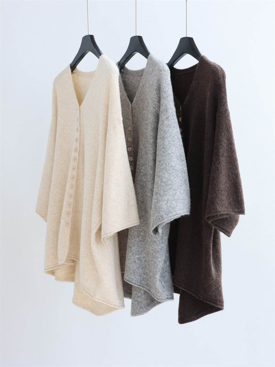 קרדיגן אפור רך בגזרת מעטפת רחבה - Nessiha