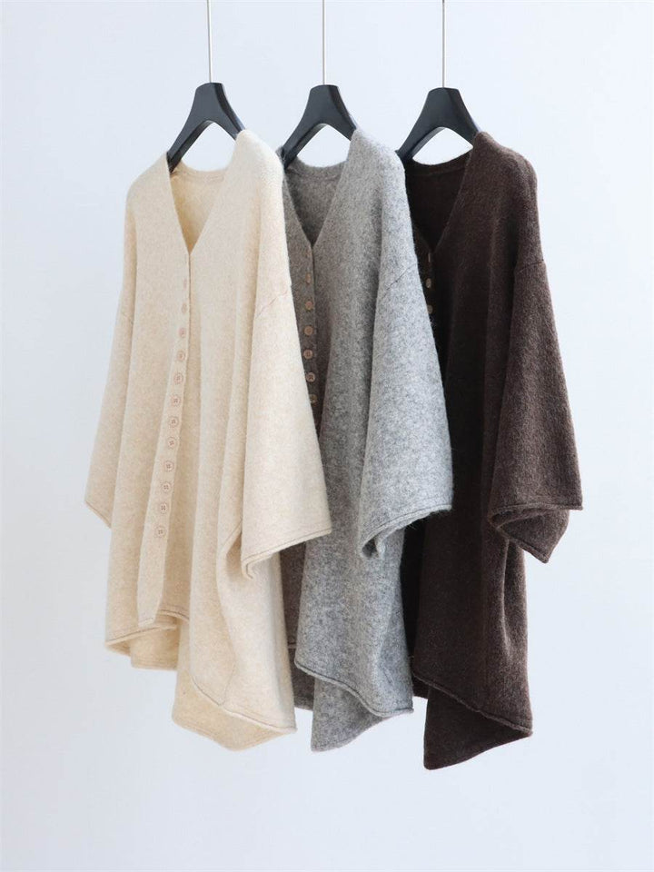 קרדיגן אפור רך בגזרת מעטפת רחבה - Nessiha