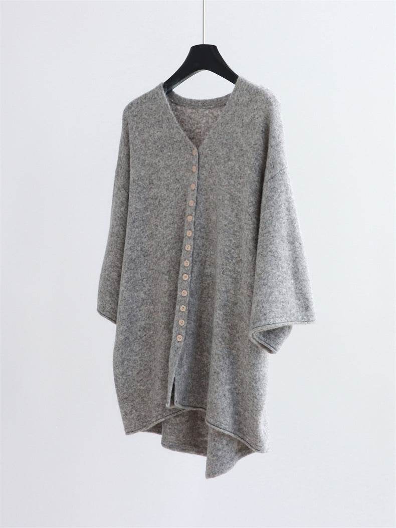 קרדיגן אפור רך בגזרת מעטפת רחבה - Nessiha