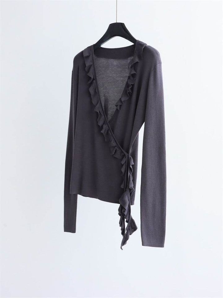 סריג עטיפה שחור עם עיטור רך - Nessiha