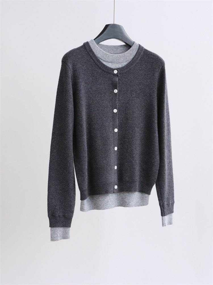 קרדיגן אפור קלאסי בשילוב גוונים רכים - Nessiha