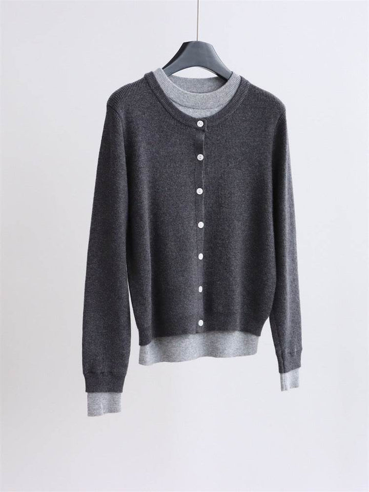 קרדיגן אפור קלאסי בשילוב גוונים רכים - Nessiha