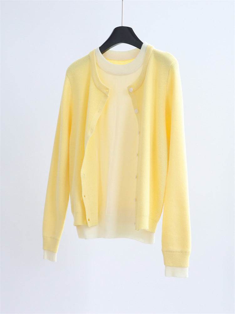 קרדיגן אפור קלאסי בשילוב גוונים רכים - Nessiha