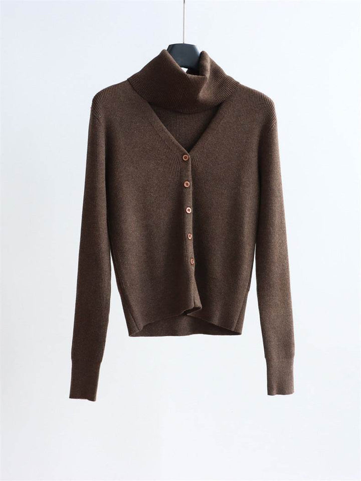 סוודר צמר אפור עם צווארון רחב - Nessiha