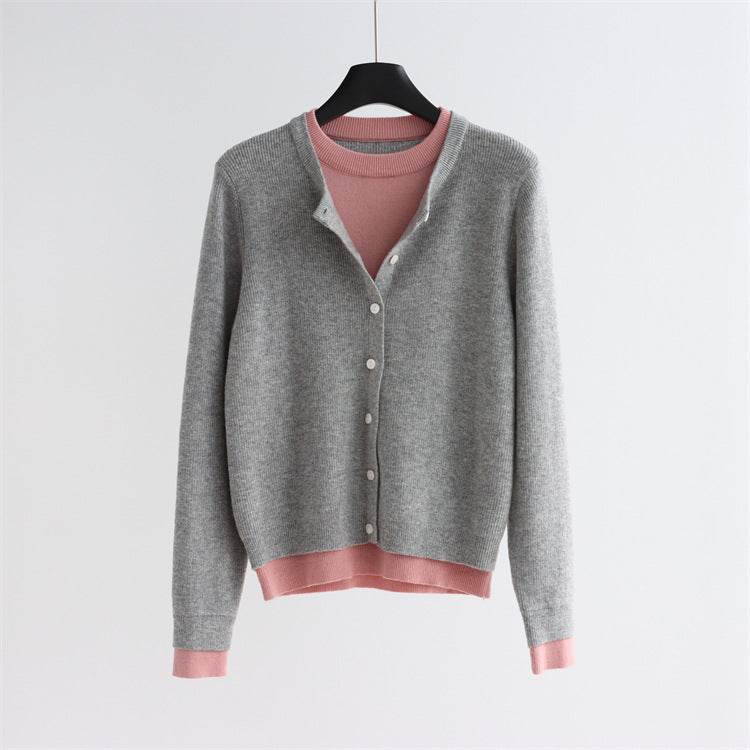 קרדיגן אפור קלאסי בשילוב גוונים רכים - Nessiha