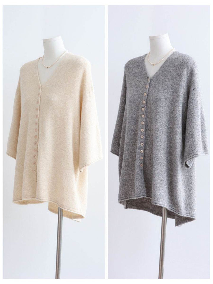 קרדיגן אפור רך בגזרת מעטפת רחבה - Nessiha