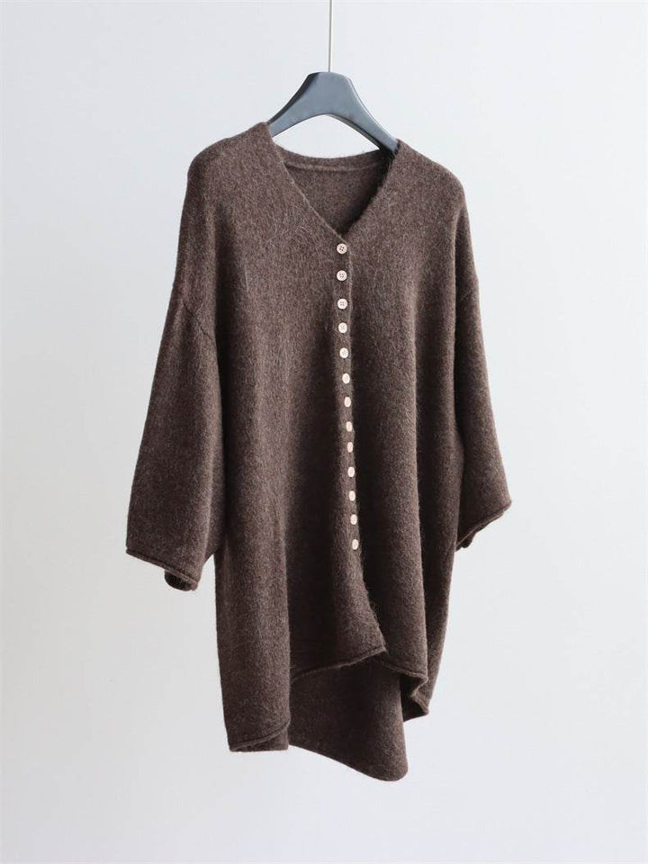 קרדיגן אפור רך בגזרת מעטפת רחבה - Nessiha