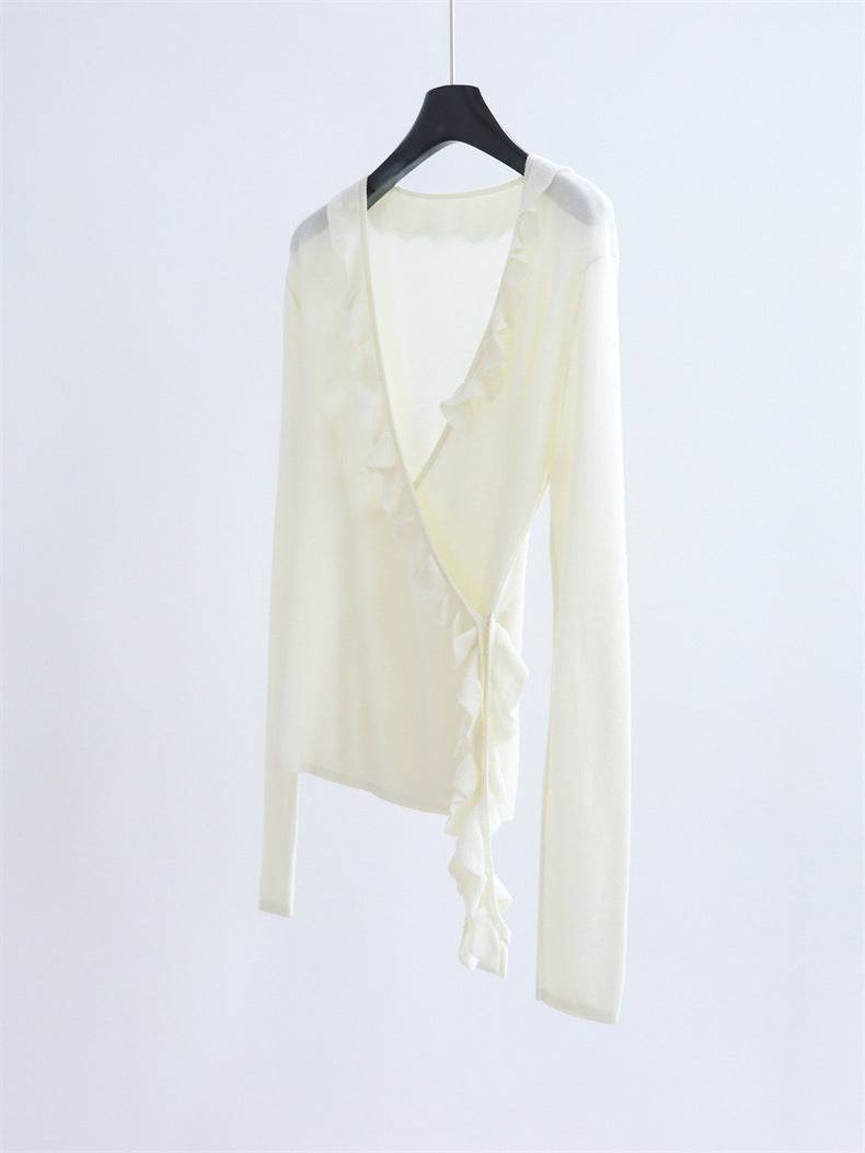 סריג עטיפה שחור עם עיטור רך - Nessiha