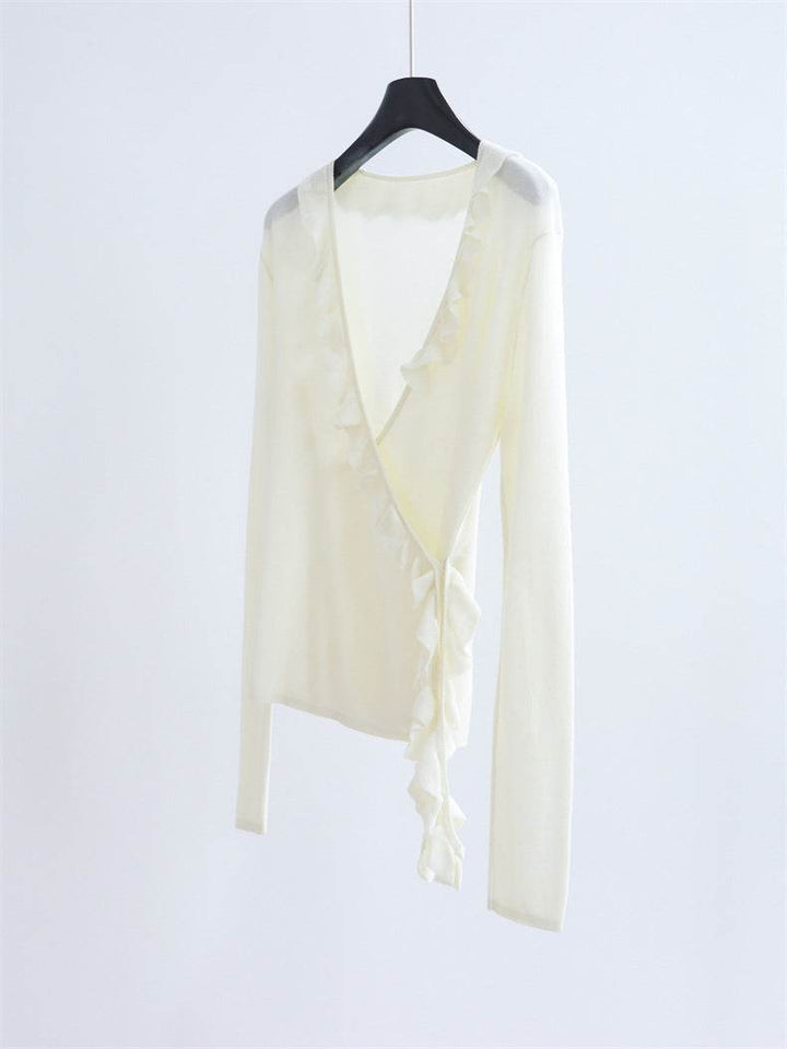 סריג עטיפה שחור עם עיטור רך - Nessiha