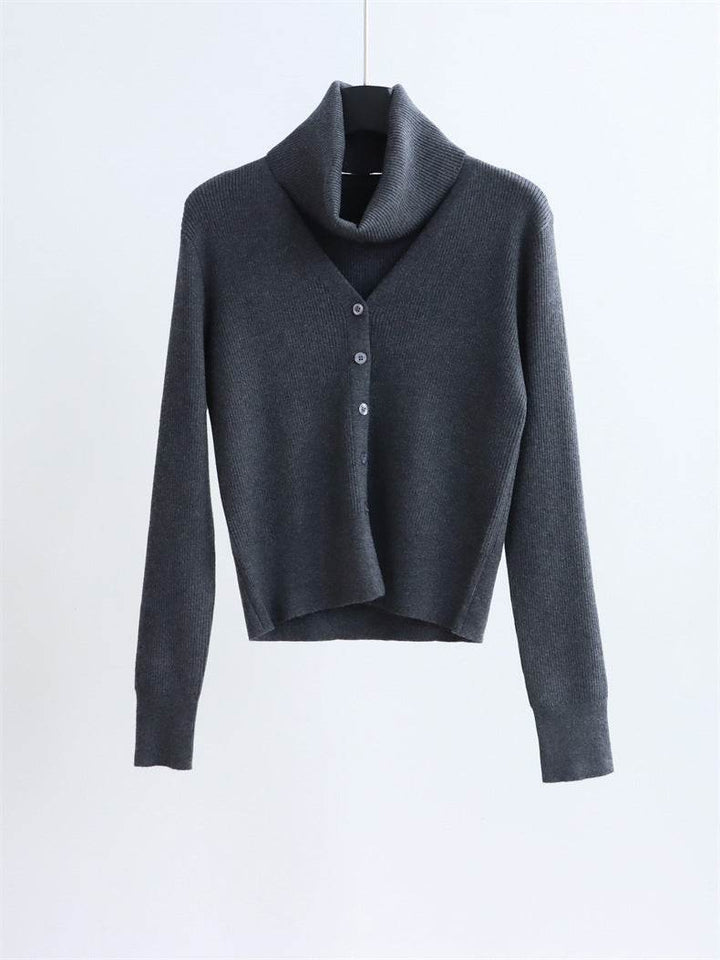 סוודר צמר אפור עם צווארון רחב - Nessiha