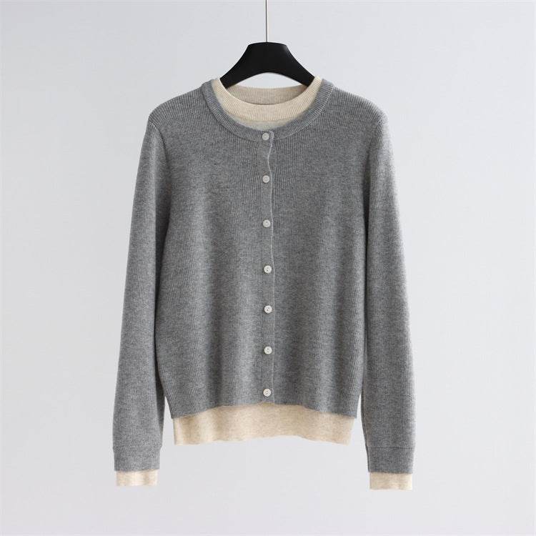 קרדיגן אפור קלאסי בשילוב גוונים רכים - Nessiha