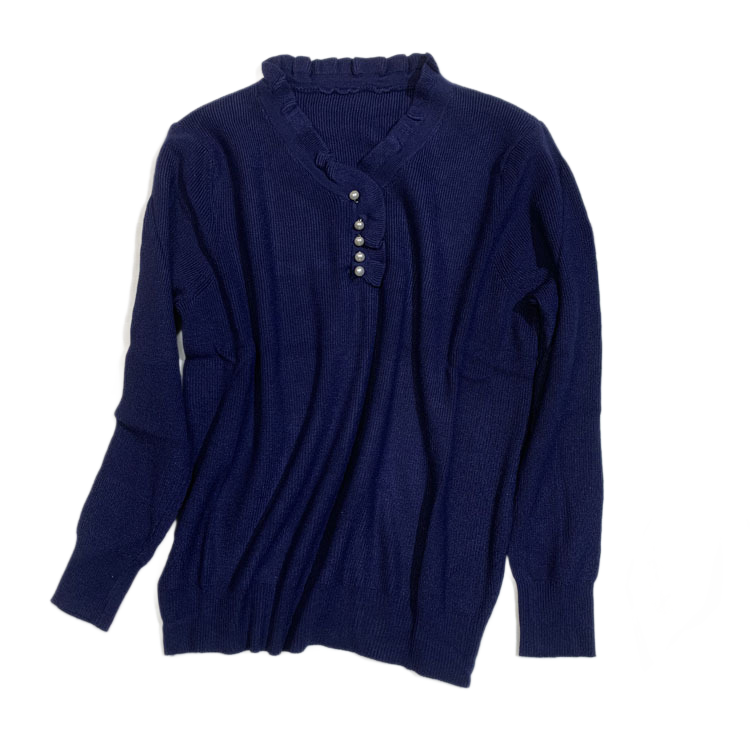 סוודר כחול עם עיטורי פנינים